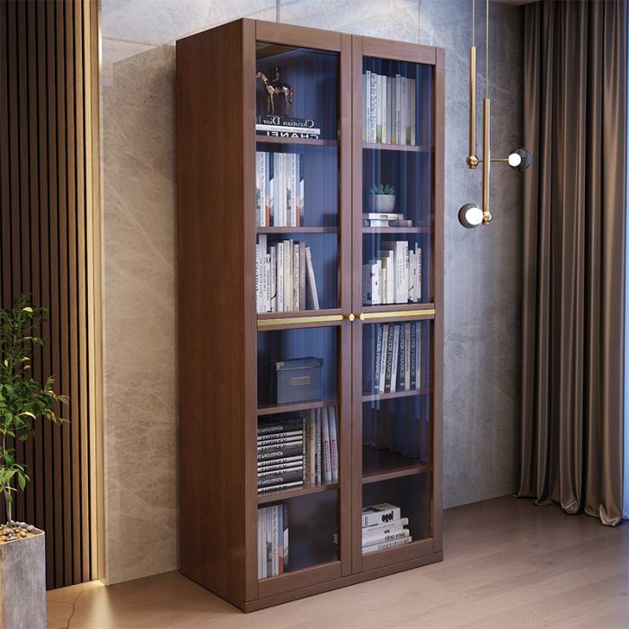 Modern Glass-Backed Floor Standing Bookshelf for Senior Living Spaces