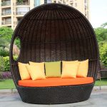 Modern Minimalist Garden Birdcage Sofa Bed with Iron Frame and PE Rattan   