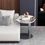 High-gloss stainless steel side table base for luxurious interiors