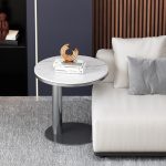 High-gloss stainless steel side table base for luxurious interiors