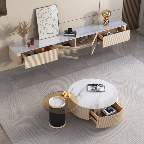 Modern Minimalist Rock Slab Coffee Table Suspension TV Cabinet Set