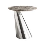 Stainless steel side table base with a unique geometric design