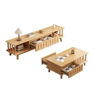 Modern Nordic Solid Wood Coffee Table & TV Stand Set