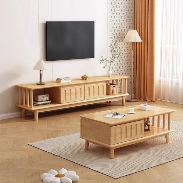 Modern Nordic Solid Wood Coffee Table & TV Stand Set