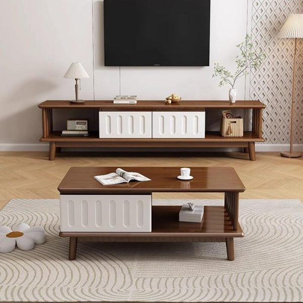 Modern Nordic Solid Wood Coffee Table & TV Stand Set