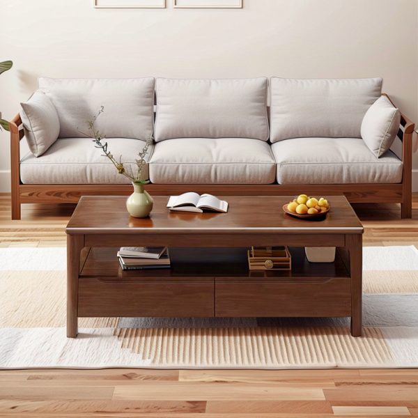 Modern Nordic Solid Wood Coffee Table with Drawers