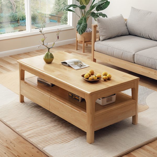 Modern Nordic Solid Wood Coffee Table with Drawers