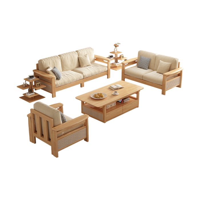 Modern Nordic Solid Wood Rattan Sofa 