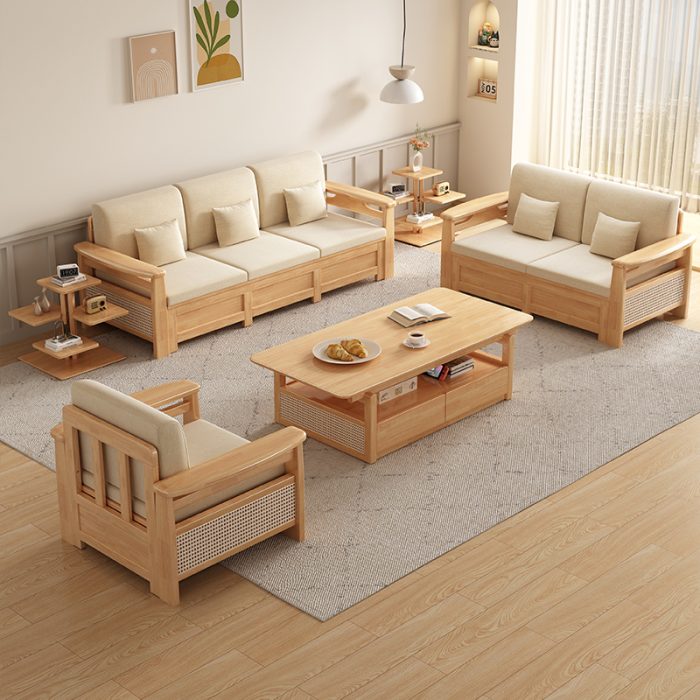 Modern Nordic Solid Wood Rattan Sofa 