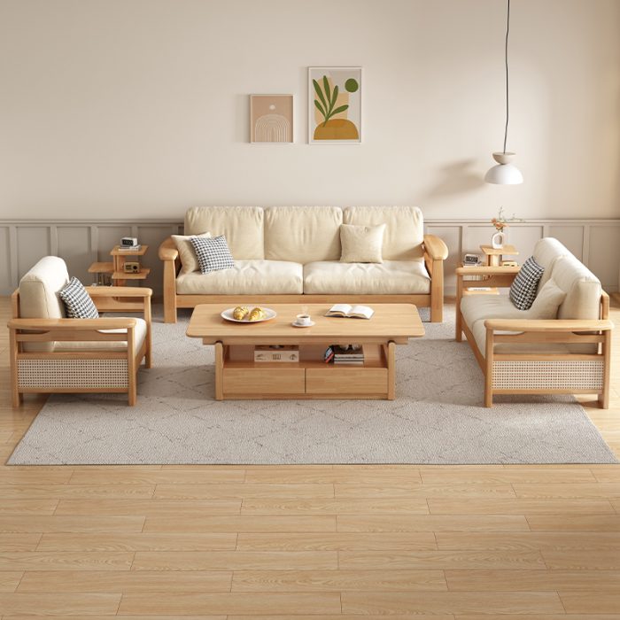 Modern Nordic Solid Wood Rattan Sofa 