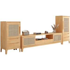 Modern Nordic Solid Wood Rattan TV Cabinet