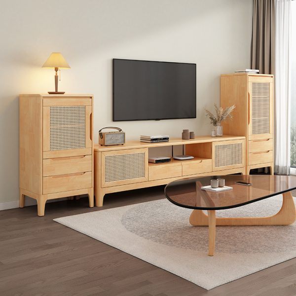 Modern Nordic Solid Wood Rattan TV Cabinet