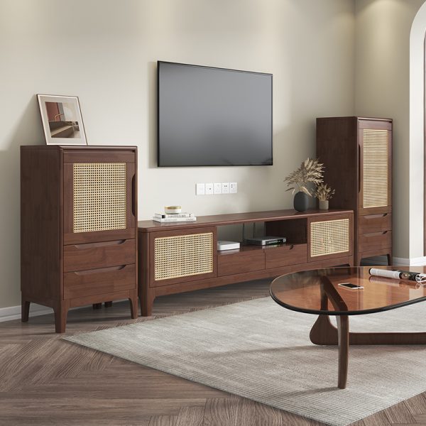 Modern Nordic Solid Wood Rattan TV Cabinet