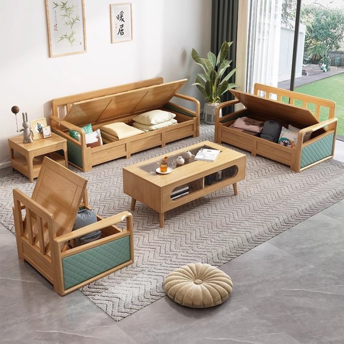Modern Nordic Solid Wood Storage Sofa