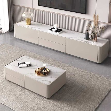 Modern Nordic TV Cabinet and Coffee Table with Stone Surface