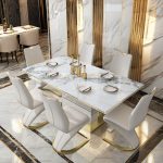 Modern Scandinavian Marble Dining Table & Metal Chairs