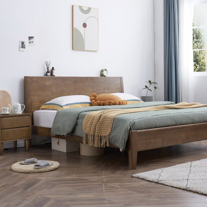 Experience the beauty of simplicity with this Nordic style wooden bed.
