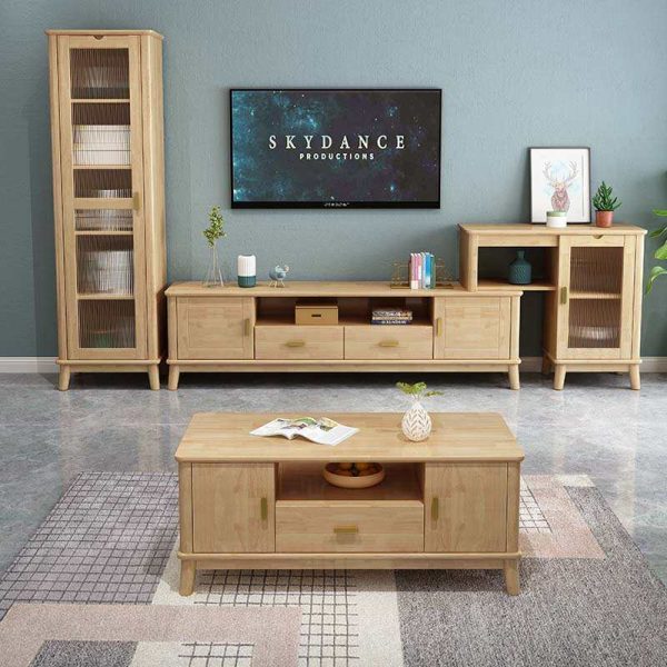 Modern Solid Wood Coffee Table & TV Stand with Nordic Charm