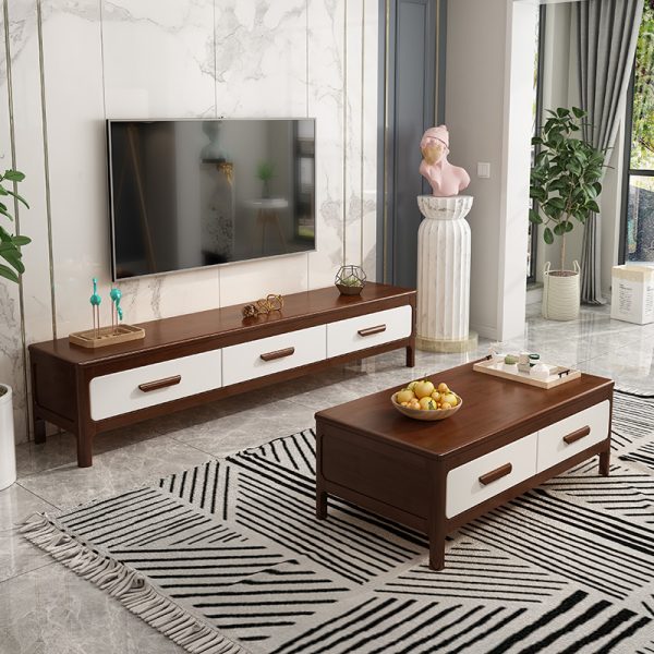 Modern Solid Wood Coffee Table & TV Stand with Nordic Charm