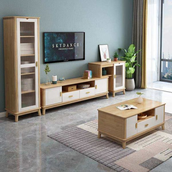 Modern Solid Wood Coffee Table & TV Stand with Nordic Charm