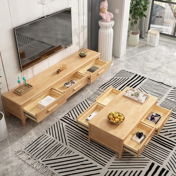 Modern Solid Wood Coffee Table & TV Stand with Nordic Charm