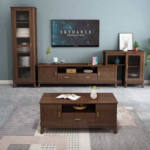 Modern Solid Wood Coffee Table & TV Stand with Nordic Charm