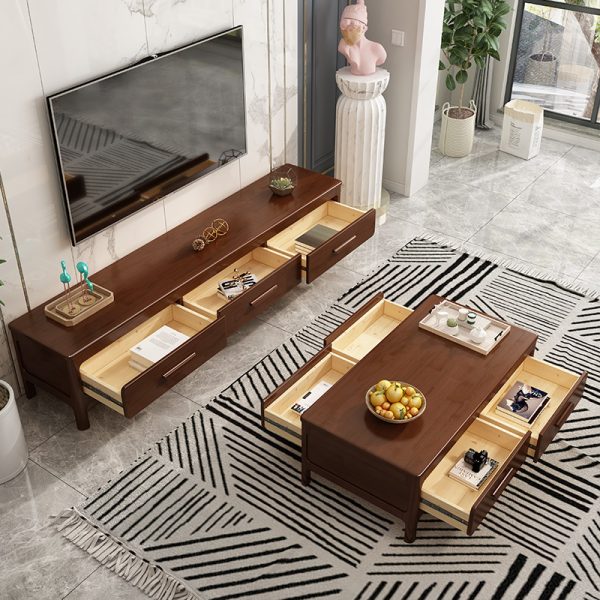 Modern Solid Wood Coffee Table & TV Stand with Nordic Charm