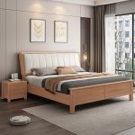 Modern design meets functionality in this rubberwood solid bed.