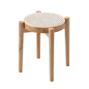 Stackable Rattan-Wrapped Wooden Stool