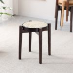 Stackable Rattan-Wrapped Wooden Stool