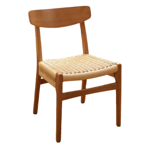 Natural Wood Backrest Dining Chair – Scandinavian Design with Rattan Seat