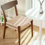 Natural Wood Backrest Dining Chair – Scandinavian Design with Rattan Seat