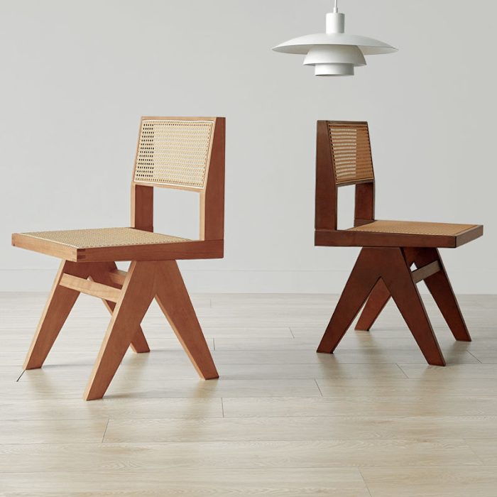 Nordic Natural Wood Dining Chair with Rattan Seat – Perfect for Modern Dining Spaces