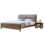 This Nordic wooden bed features clean lines and natural elegance.
