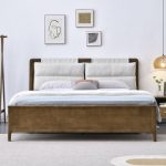 This Nordic wooden bed features clean lines and natural elegance.