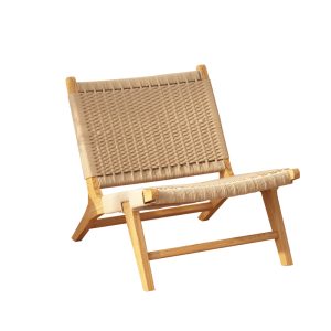 Rope Woven Solid Wood Sofa Chair with Saddle Leather