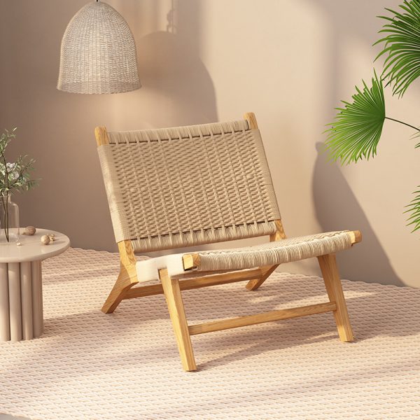 Rope Woven Solid Wood Sofa Chair with Saddle Leather