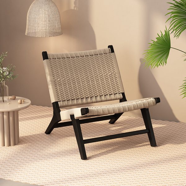 Rope Woven Solid Wood Sofa Chair with Saddle Leather