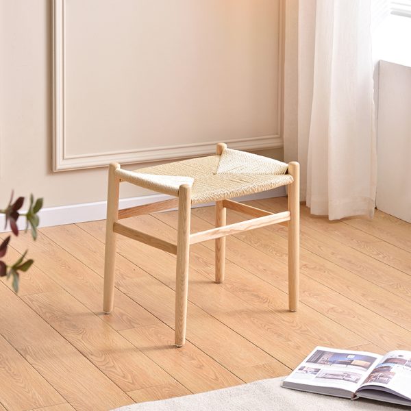 Scandinavian Ash Wood Bench with Rope Design