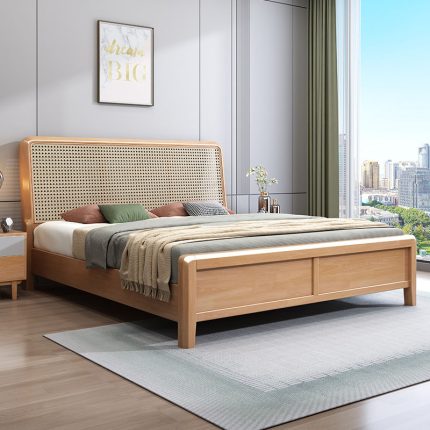 Experience the elegance of minimalist design with our rubberwood bed.