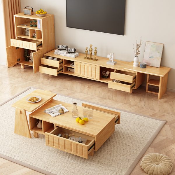 Scandinavian Style Solid Wood Coffee Table with Matching TV Cabinet