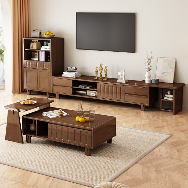 Scandinavian Style Solid Wood Coffee Table with Matching TV Cabinet