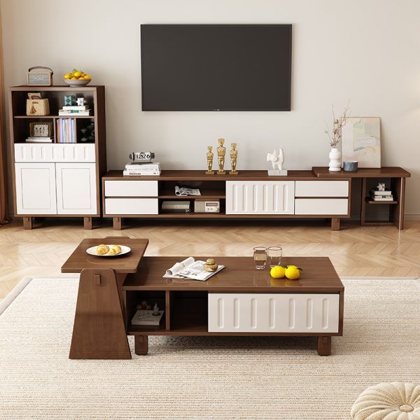 Scandinavian Style Solid Wood Coffee Table with Matching TV Cabinet