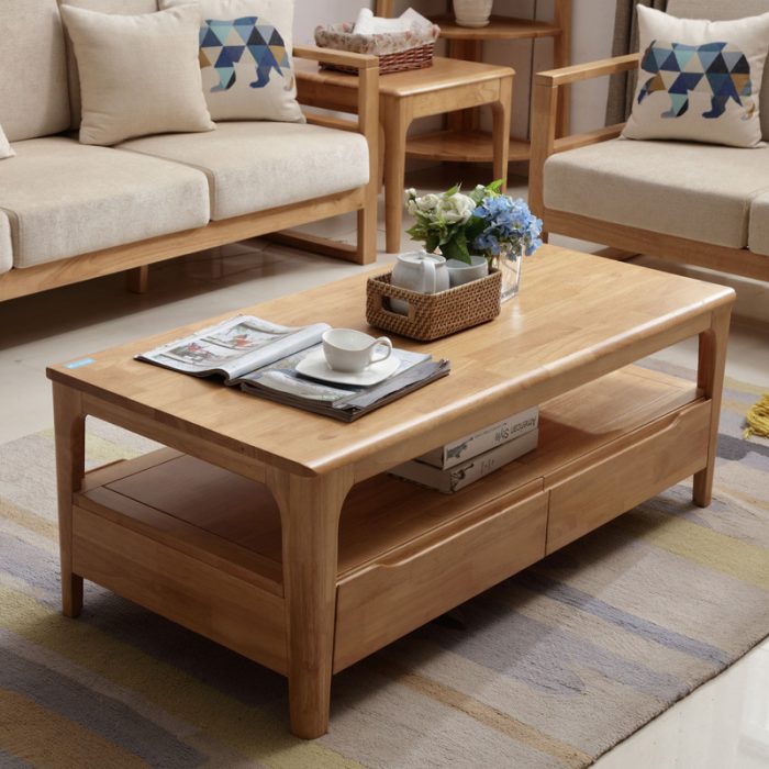 Nordic-inspired coffee table with clean lines and muted colors for a calm and durable focal point.