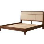 This Nordic wooden bed features clean lines and natural elegance.