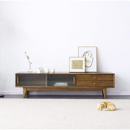 "A Nordic style TV cabinet that blends minimalist design with natural elements."