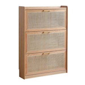 Solid wood rattan shoe cabinet