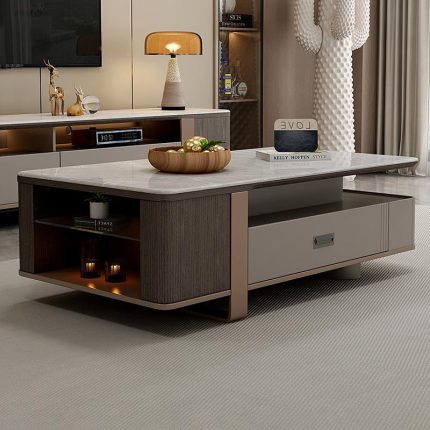 Sleek Nordic TV Stand and Coffee Table with Stone Surface