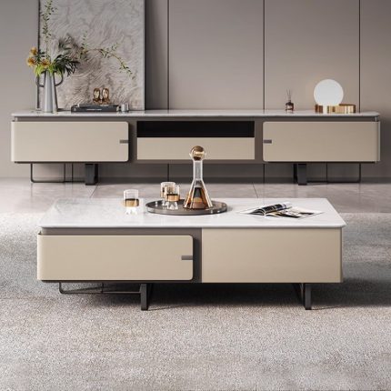 Sleek Stone Top TV Stand and Coffee Table in Nordic Design