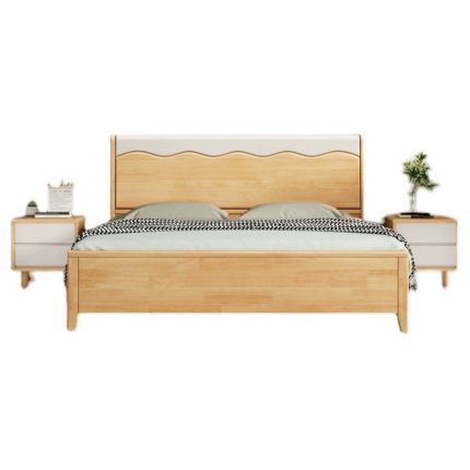 The rubberwood solid bed embodies a sleek modern design with a minimalist vibe